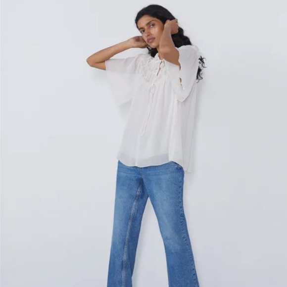 Zara Off White semi-sheer top - Picture 1 of 5